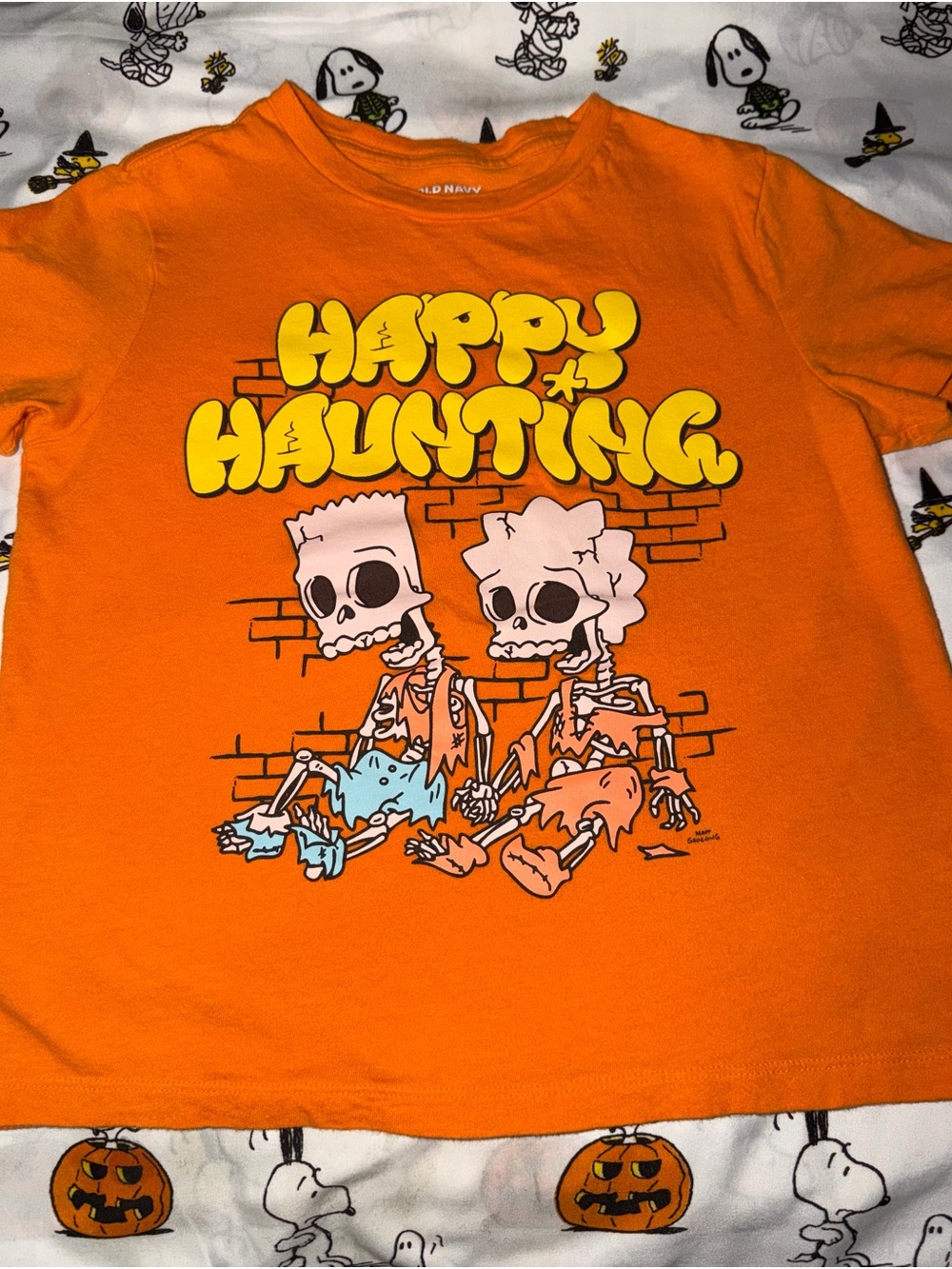 Old Navy Orange "Happy Haunting" Skeleton Graphic Tee